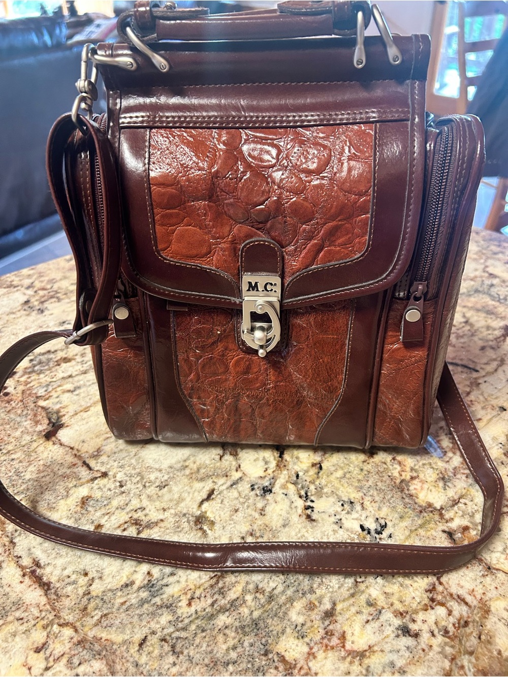 NWT MC Vintage Brown Textured Genuine Leather Shoulder or Carry Purse Bag